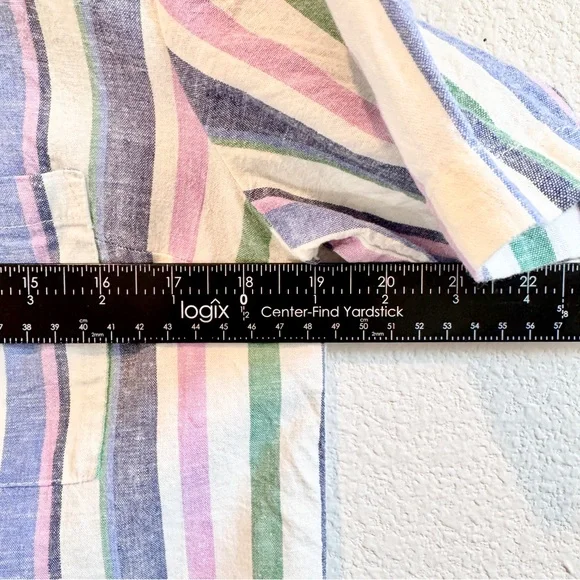 Marine Layer Lucy Resort Shirt Coastal Stripe Hemp Pastel Camp Beachy Travel XS - Picture 7 of 10